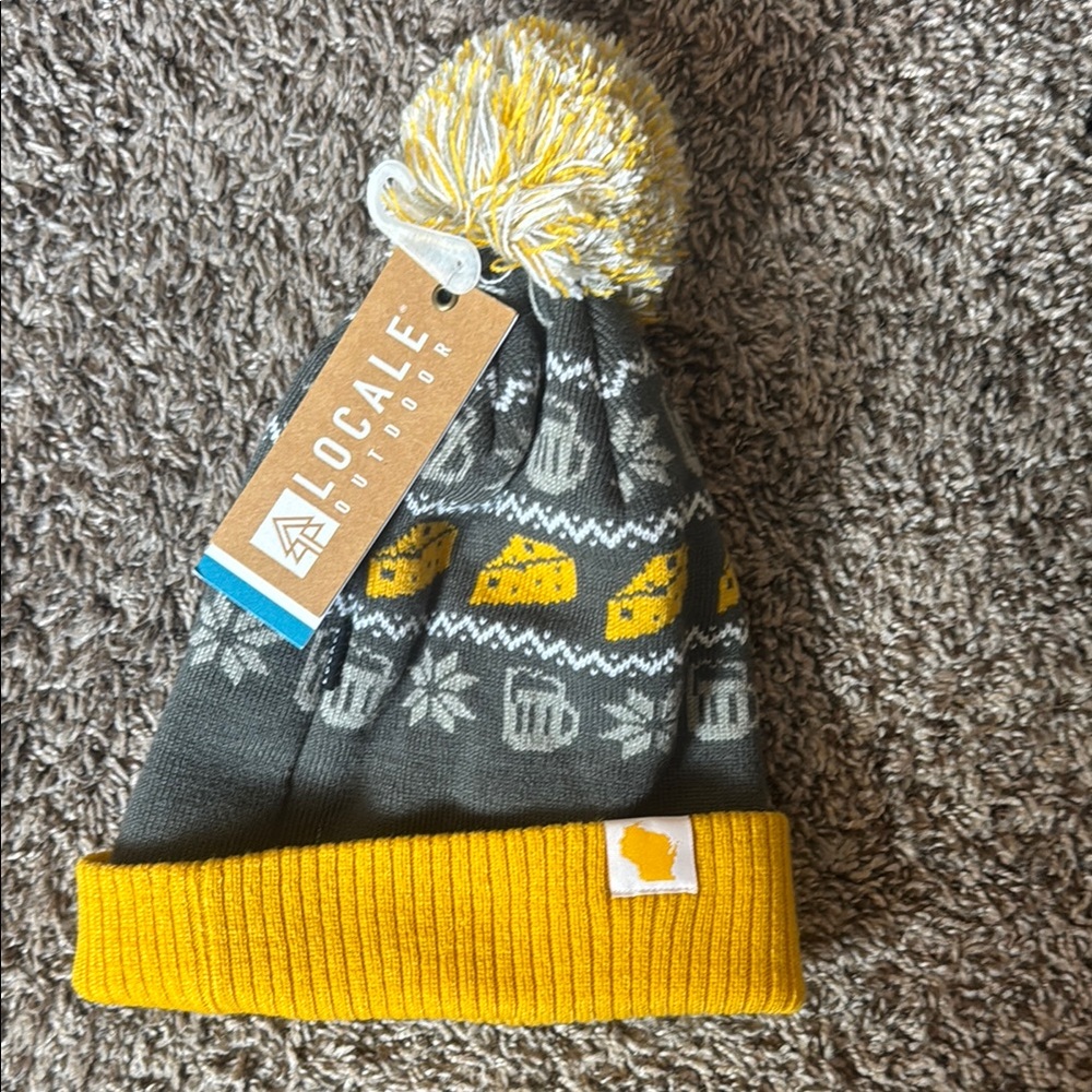 Locale Outdoor Gray and Yellow Knit Beanie